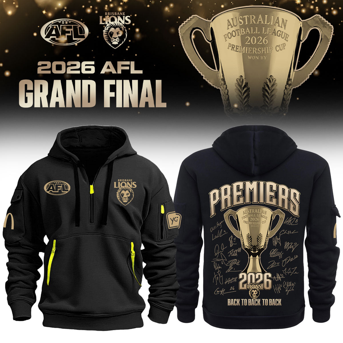 Brisbane Lions AFL 2026 Premiership Champions Half ZipHoodie
