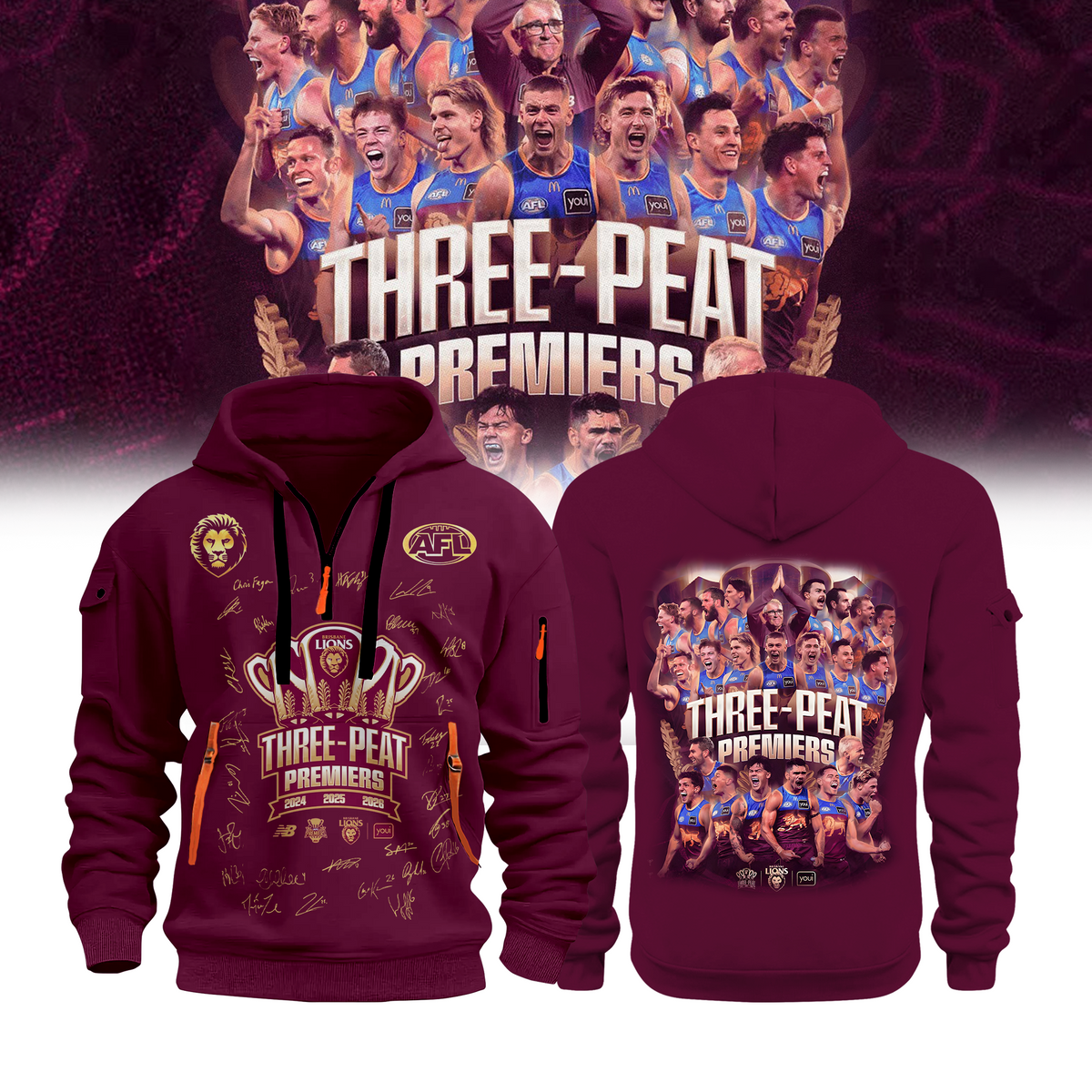 Brisbane Lions AFL 2026 Premiership Champions Half ZipHoodie