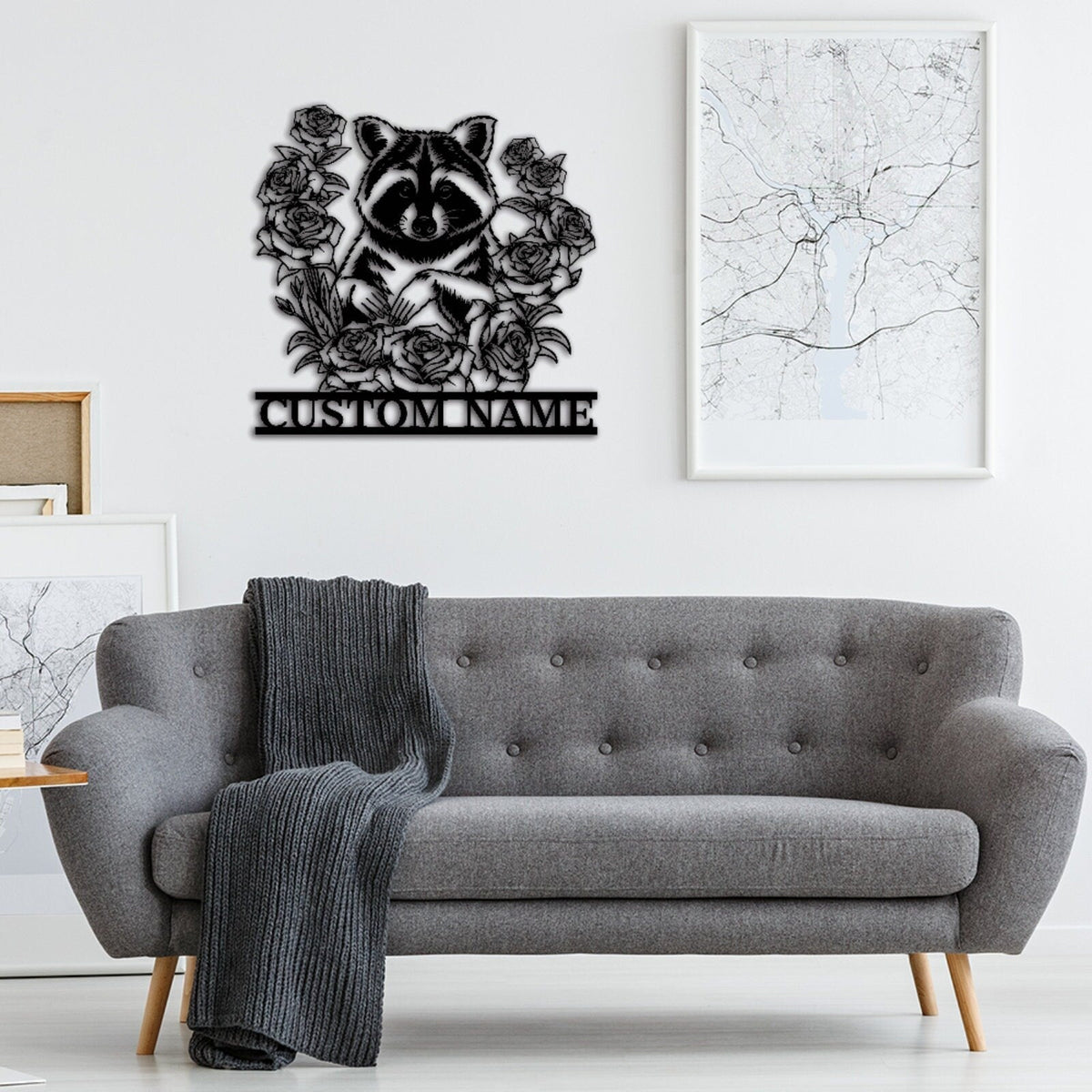 Custom Raccoon Floral Metal Sign,Raccoon Wall Art,Metal Raccoon Wall Decor,Personalized Raccoon Sign Name,Front Door Decor,Garden Decor