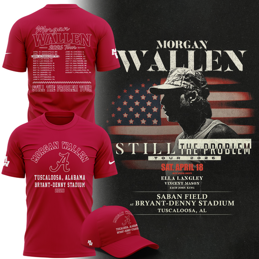 Exclusive Morgan Wallen x Alabama Football T-Shirt "Still The Problem Tour 2026" for fans