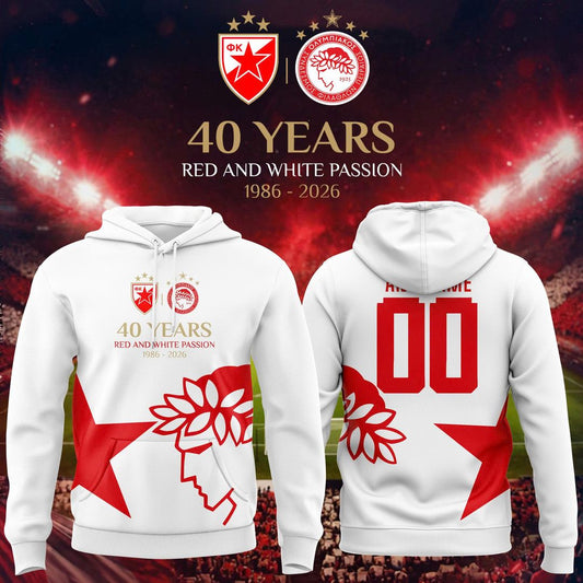 (Custom Name/Number) FK Crvena Zvezda Years of Red & White Passion Anniversary Hoodie