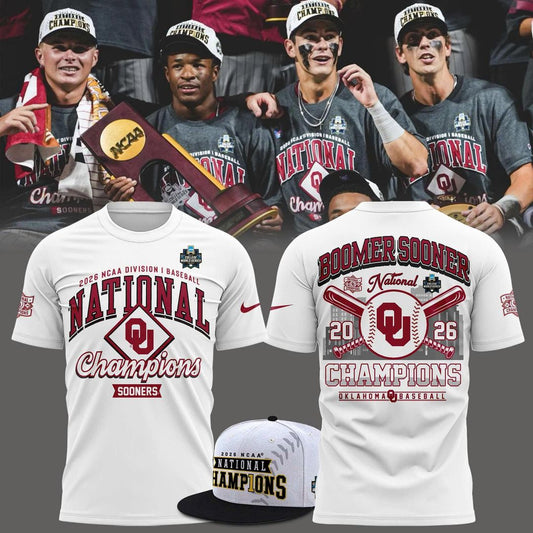 Champion White Oklahoma Sooners 2026 NCAA Baseball Men's College World Series Champions Locker Room T-Shirt