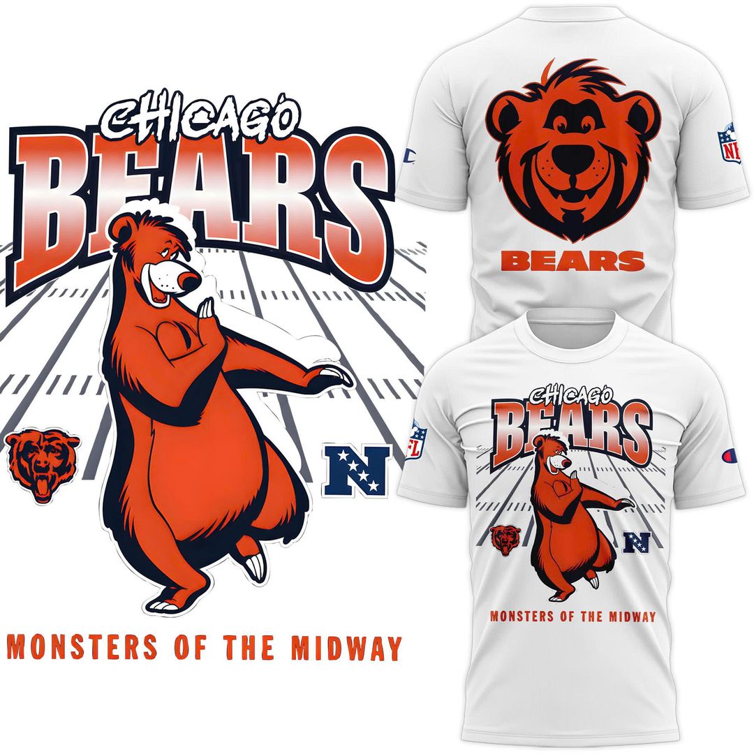 Chicago Bears Baloo Monsters of the Midway White T-Shirt for Adults & Kids | Disney Champion NFL