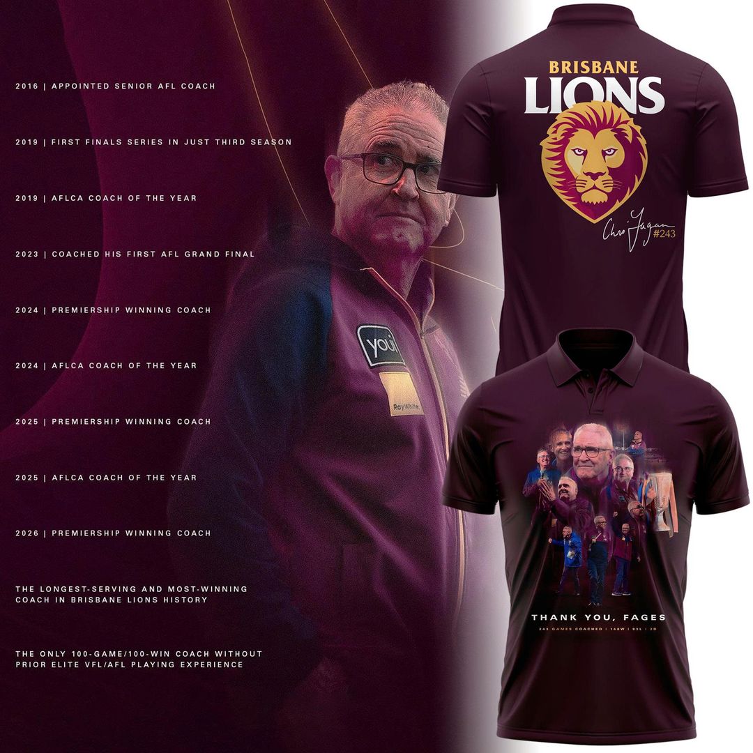 Limited Edition Polo Shirt "THANK YOU FAGES" Coach Chris Fagan Signed Brisbane Lions