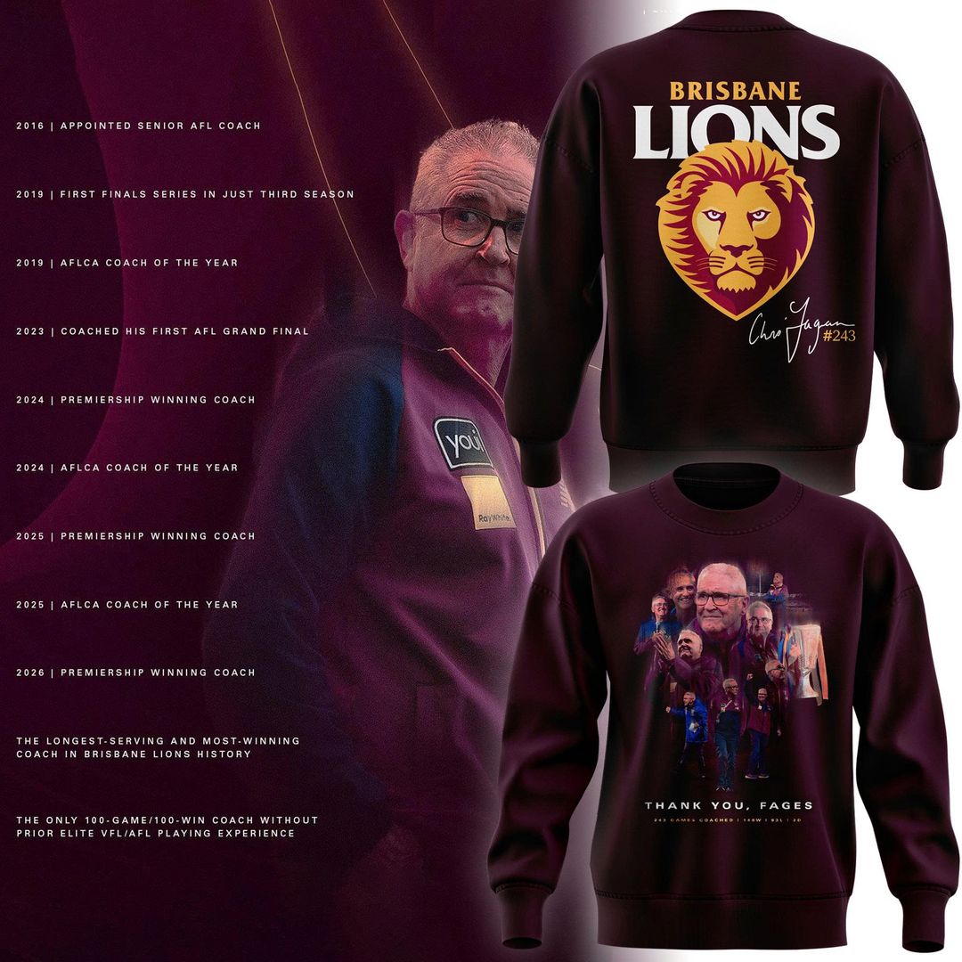 New Sweatshirt "THANK YOU FAGES" Coach Chris Fagan Signed Brisbane Lions