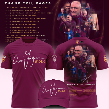 Limited Edition T-Shirt "THANK YOU FAGES" Coach Chris Fagan Signed Brisbane Lions