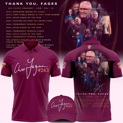 Limited Edition Polo Shirt "THANK YOU FAGES" Coach Chris Fagan Brisbane Lions