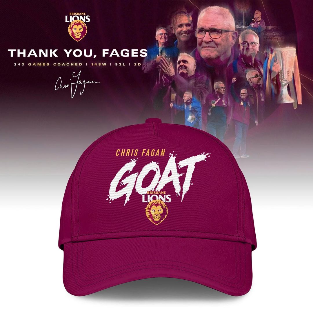 New Cap "THANK YOU FAGES" Coach Chris Fagan Signed Brisbane Lions