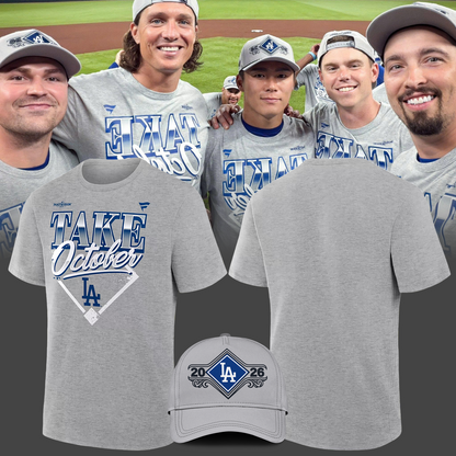 Los Angeles Dodgers Gray 2026 MLB Division Series Champions Distressed Locker Room Take October T-Shirt