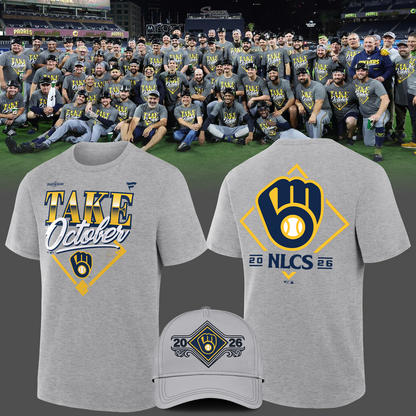 Milwaukee Brewers Gray 2026 MLB Division Series Champions Distressed Locker Room Take October T-Shirt
