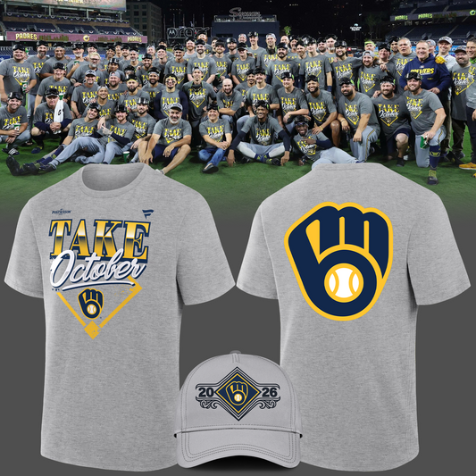 Milwaukee Brewers Gray 2026 MLB Division Series Champions Distressed Locker Room Take October T-Shirt