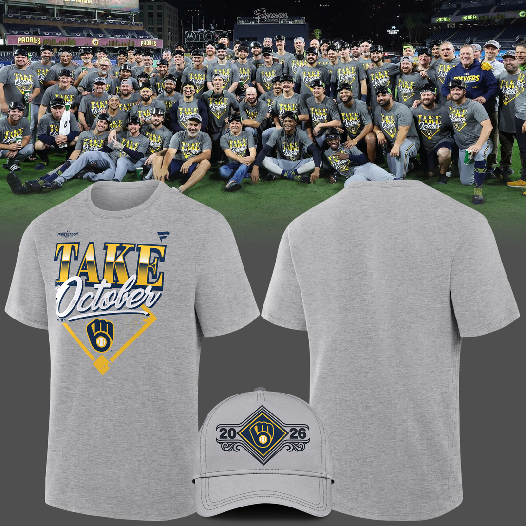 Milwaukee Brewers Gray 2026 MLB Division Series Champions Distressed Locker Room Take October T-Shirt