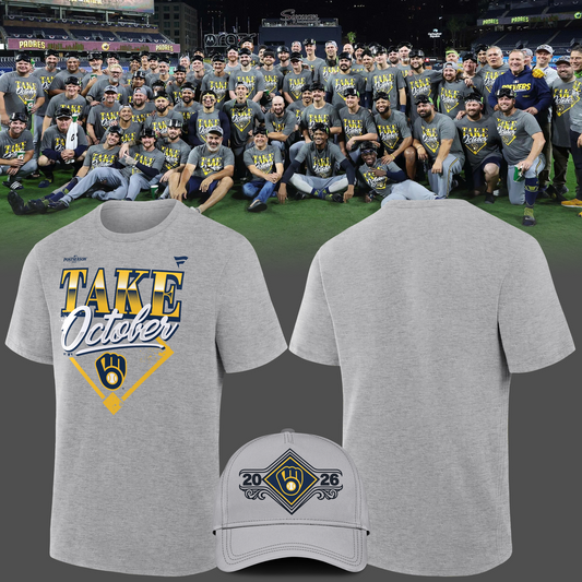 Milwaukee Brewers Gray 2026 MLB Division Series Champions Distressed Locker Room Take October T-Shirt