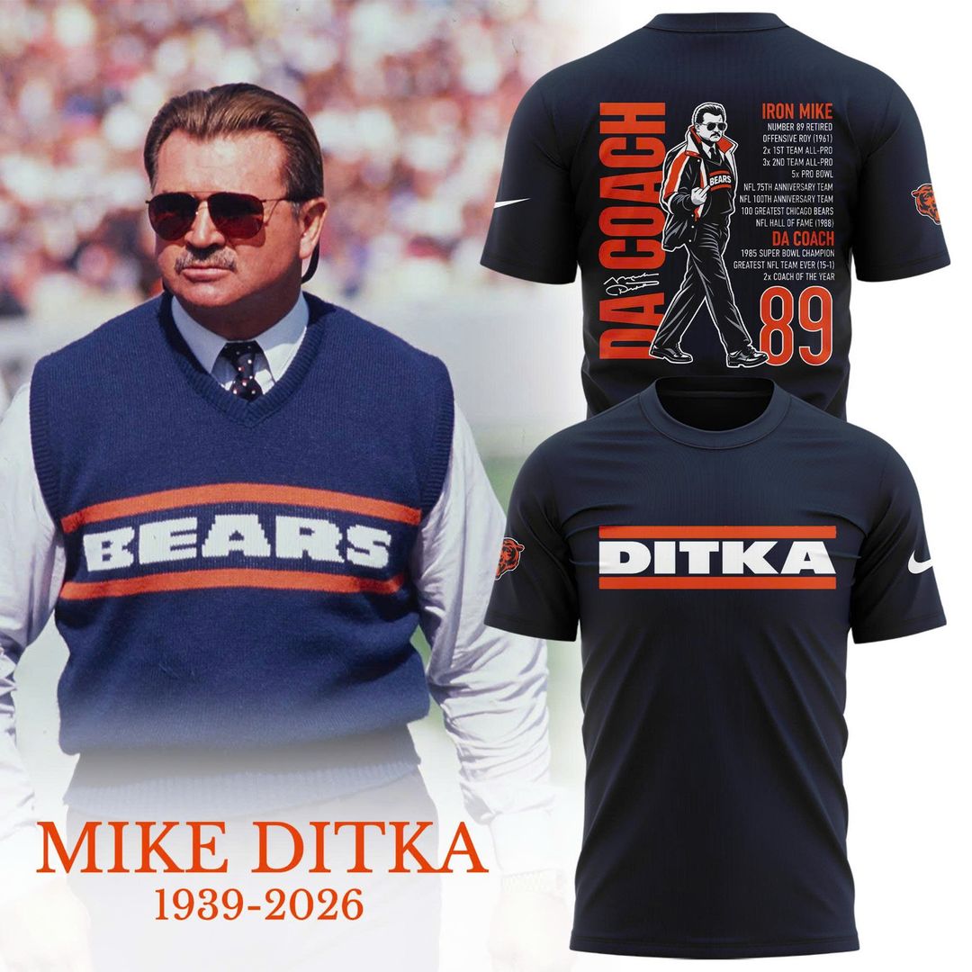 Mike Ditka Flick Off Outline Graphic Chicago Bears T-Shirt