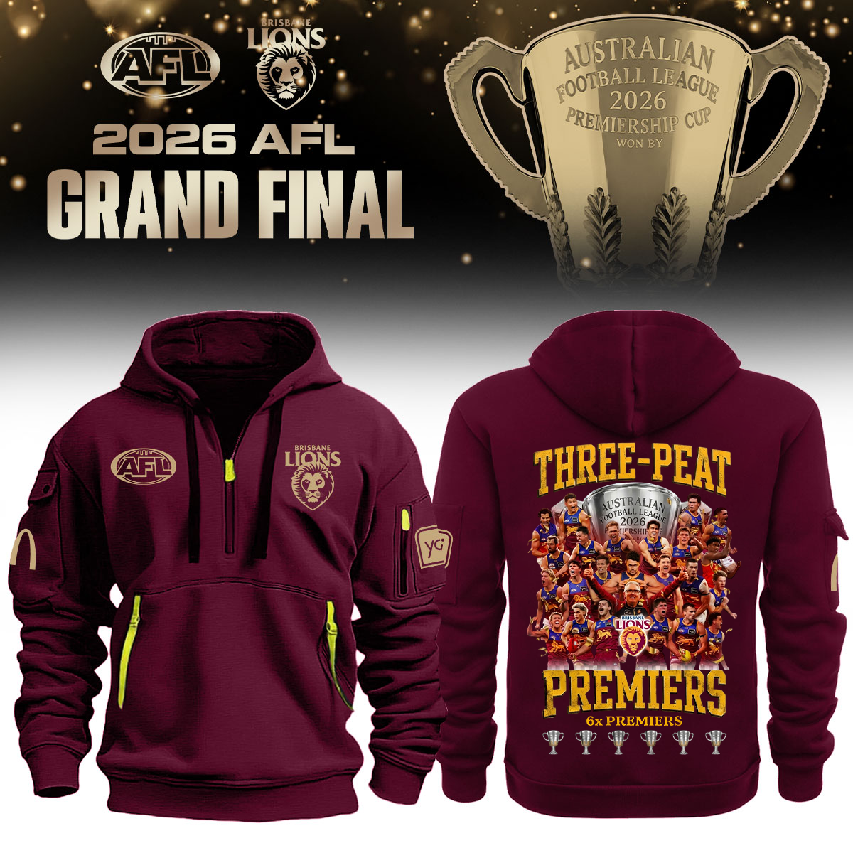 Brisbane Lions AFL 2026 Premiership Champions Half ZipHoodie