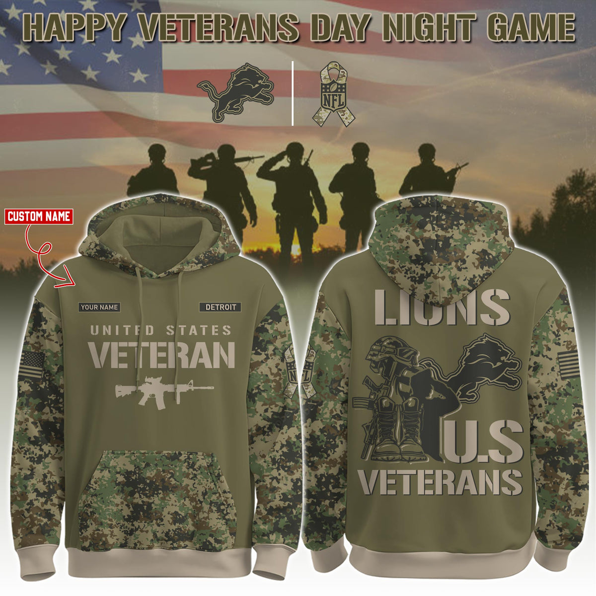 Detroit Lions - Veteran Day 2025 Hoodie Limited Edions